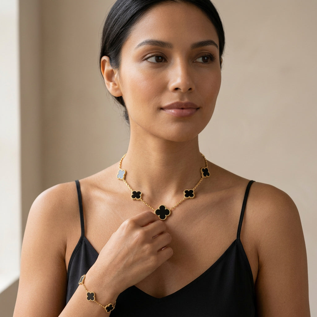 Combo Pulsera + Gargantilla Trébol Dorado